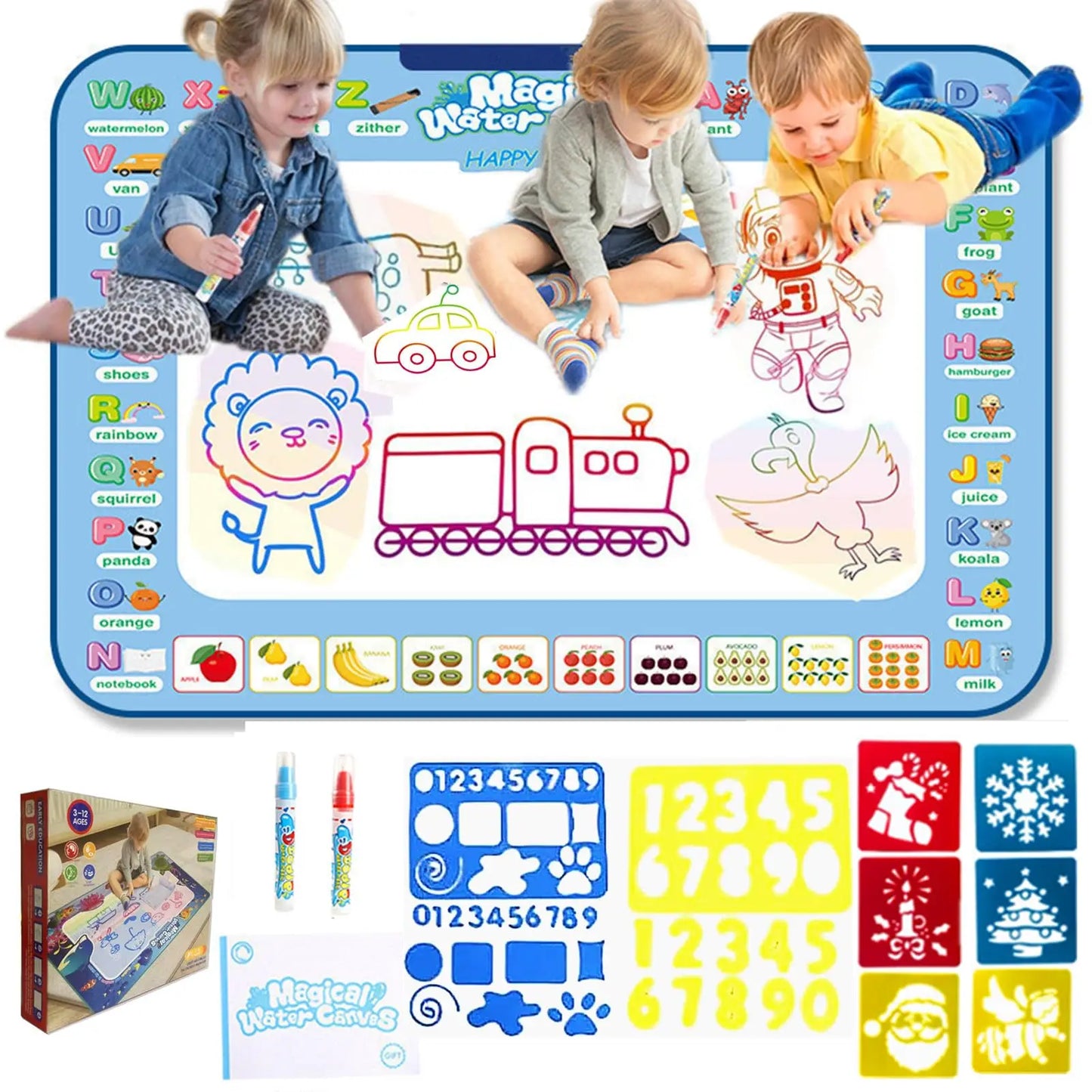 100X80Cm Water Doodle Mat Kids Toys Reusable Painting Writing Doodle Water Color Drawing Board Toddlers Preschool Education Toys
