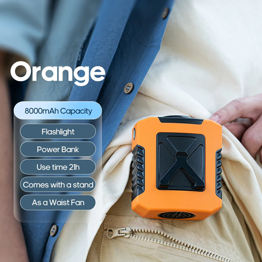 6000Mah Hanging Neck/Waist Fan USB Mini Portable Rechargeable Fan for Outdoor Camping Hiking Climbing Running Sports