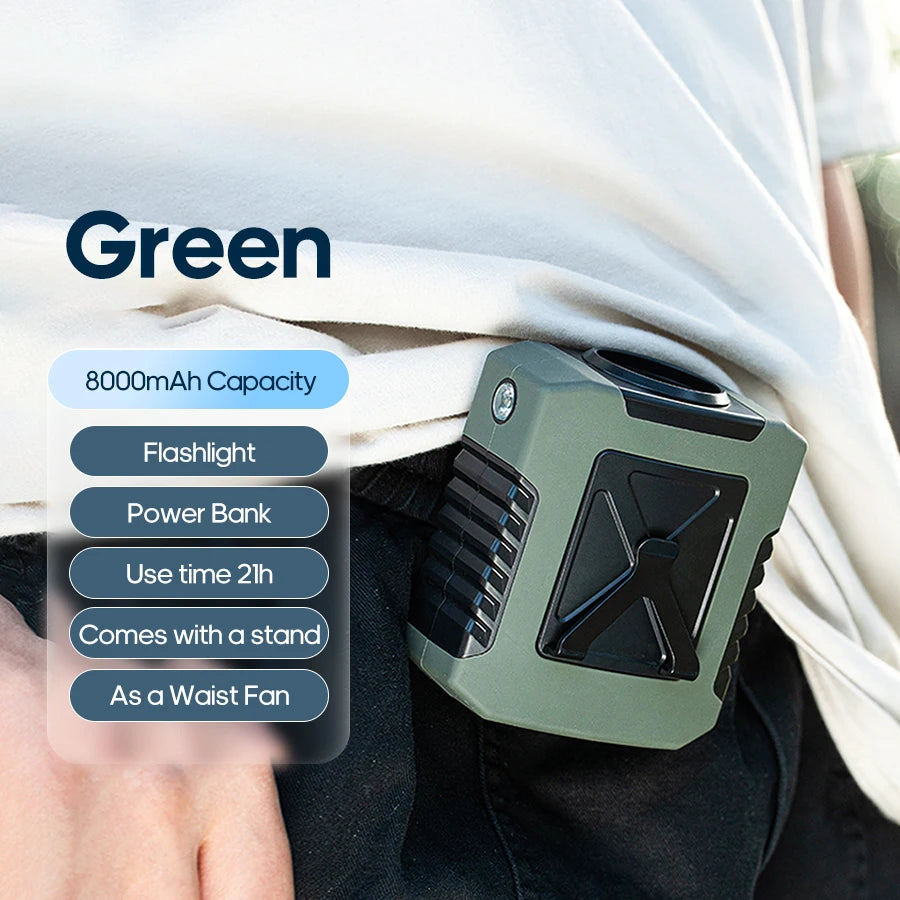 6000Mah Hanging Neck/Waist Fan USB Mini Portable Rechargeable Fan for Outdoor Camping Hiking Climbing Running Sports