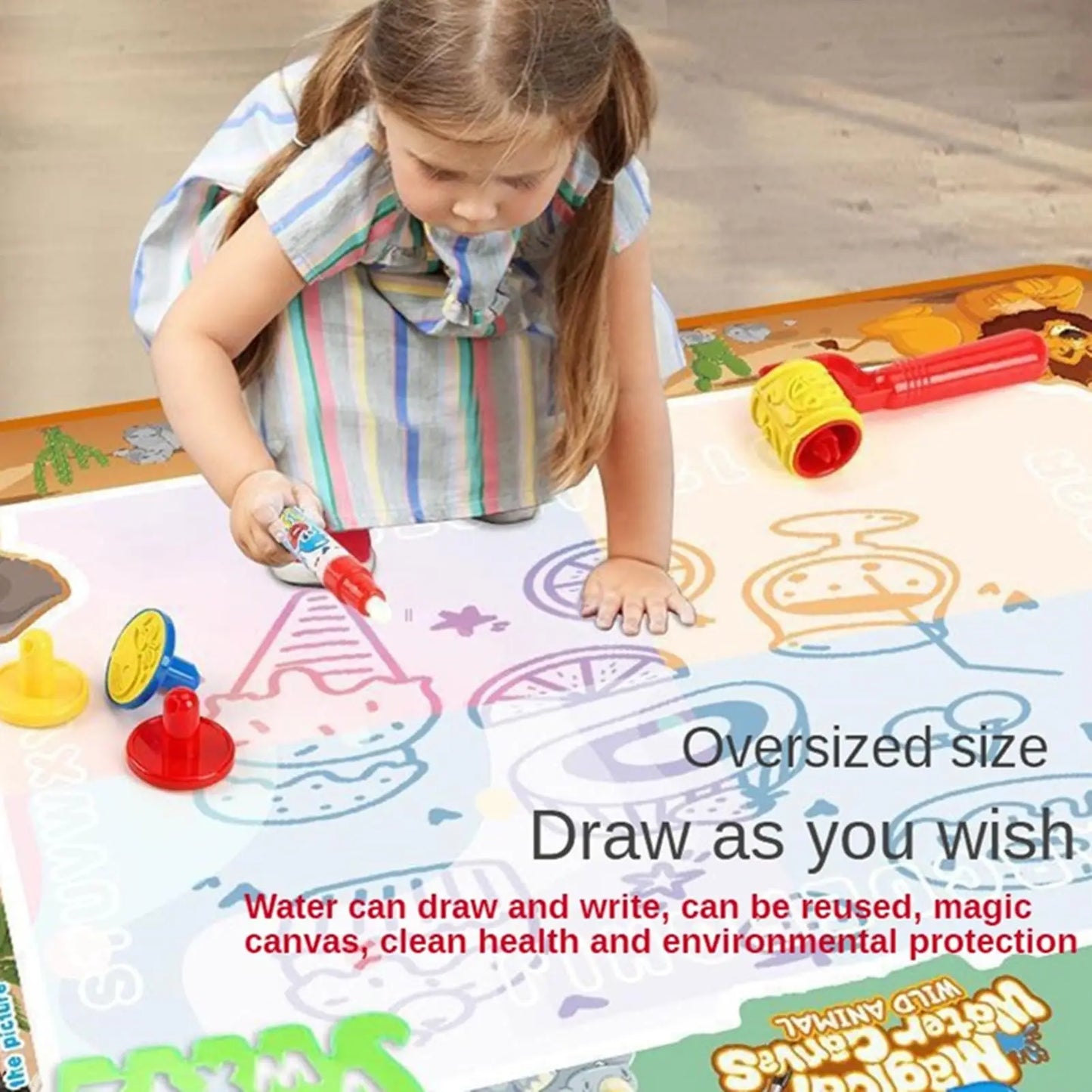 100X80Cm Water Doodle Mat Kids Toys Reusable Painting Writing Doodle Water Color Drawing Board Toddlers Preschool Education Toys