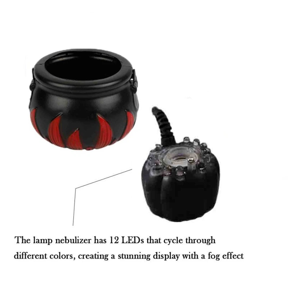 Halloween Mist Maker Fogger,Witch Cauldron Fog Maker Water Pond Fog Machine with 12 Color Changing LED Light EU Plug